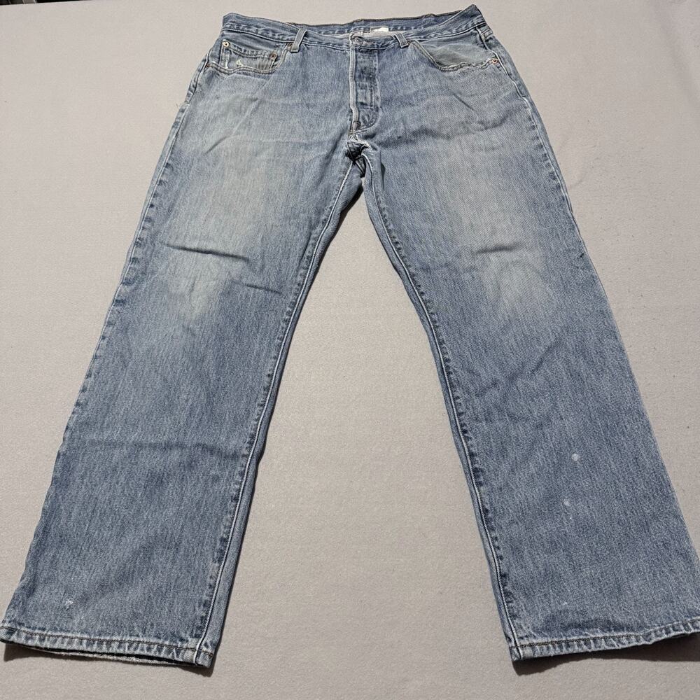 Levi's 501 Straight Jeans Men's Blue Denim Mid Rise Classic Distressed - 38x30